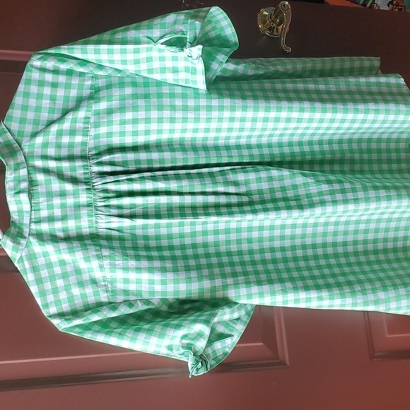 Roaman's green & white French  check SS button down blouse 22W - Picture 8 of 10
